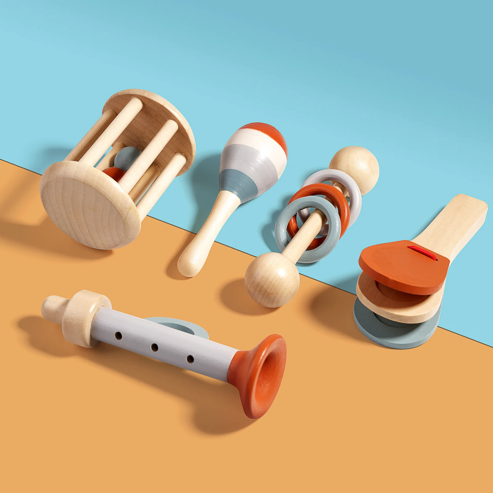 Wooden Baby Rattle Toy Set - 5 Pcs
