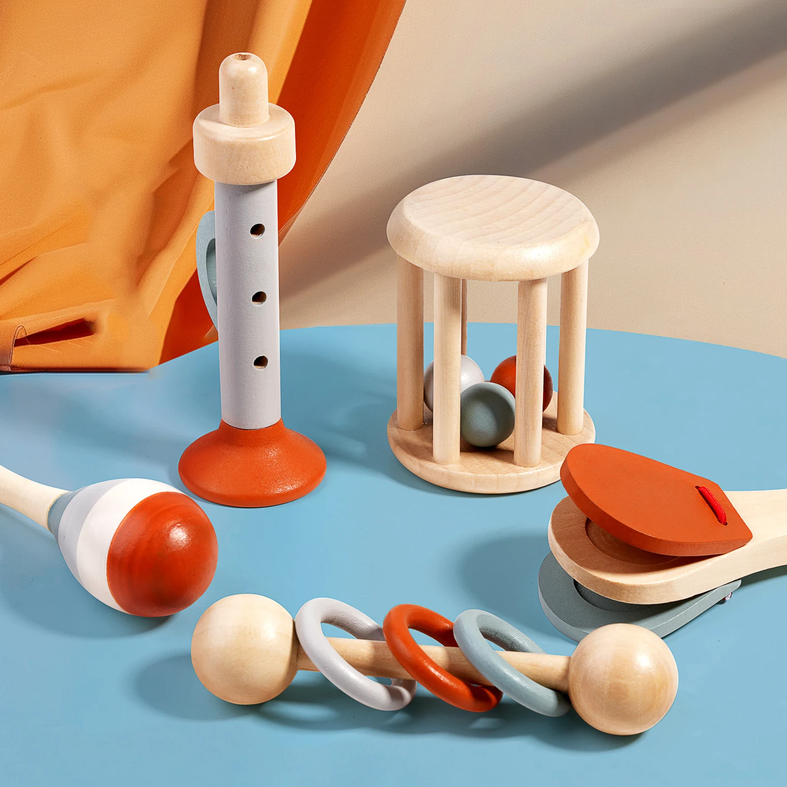 Wooden Baby Rattle Toy Set - 5 Pcs