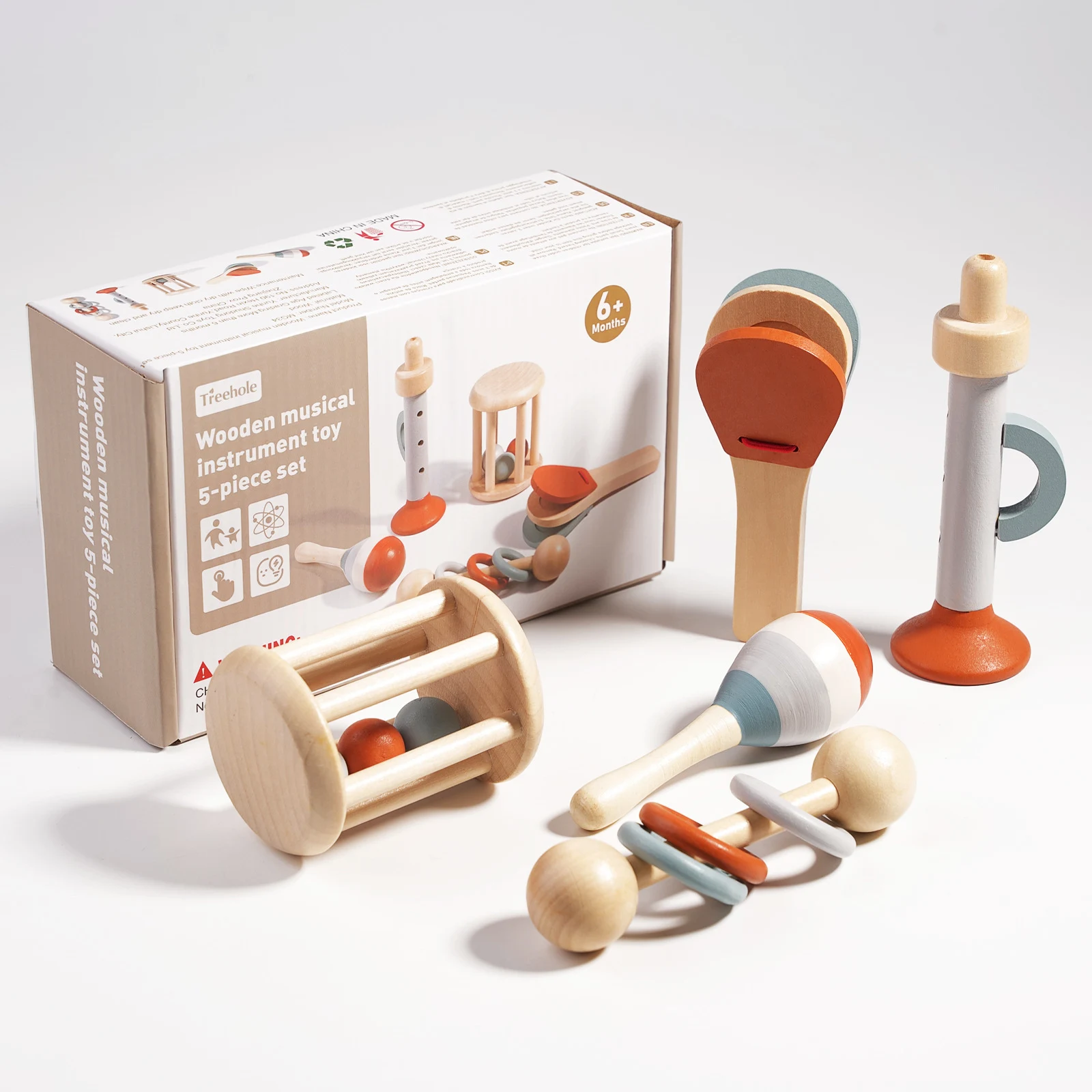 Wooden Baby Rattle Toy Set - 5 Pcs