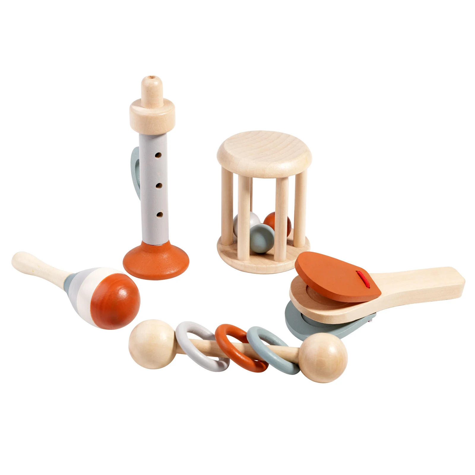 Wooden Baby Rattle Toy Set - 5 Pcs