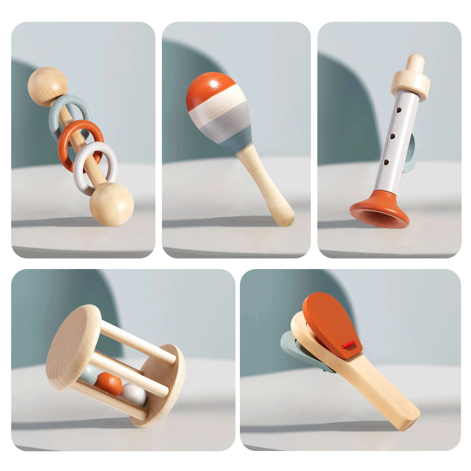 Wooden Baby Rattle Toy Set - 5 Pcs